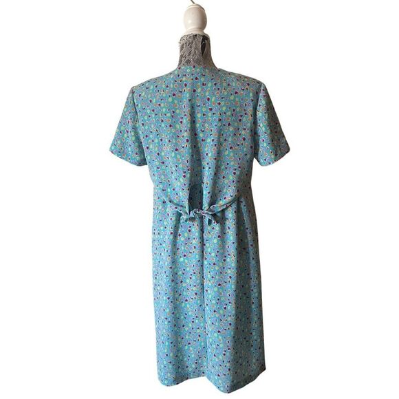VINTAGE 90s Liz Claiborne Fruit Print Button Front Midi Dress Blue - Picture 3 of 11